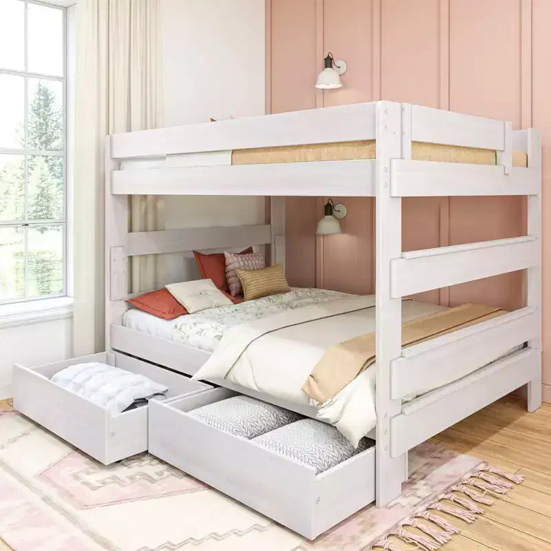 Solid Wood Modern Farmhouse Farmhouse Queen/Queen Bunk Bed with Storage Drawers