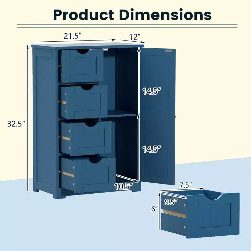 Meuble de Salle de Bain sur Pied en Bois à 4 Tiroirs avec 2 Étagères Rangement Armoire Blanc/Marron/Gris/Noir