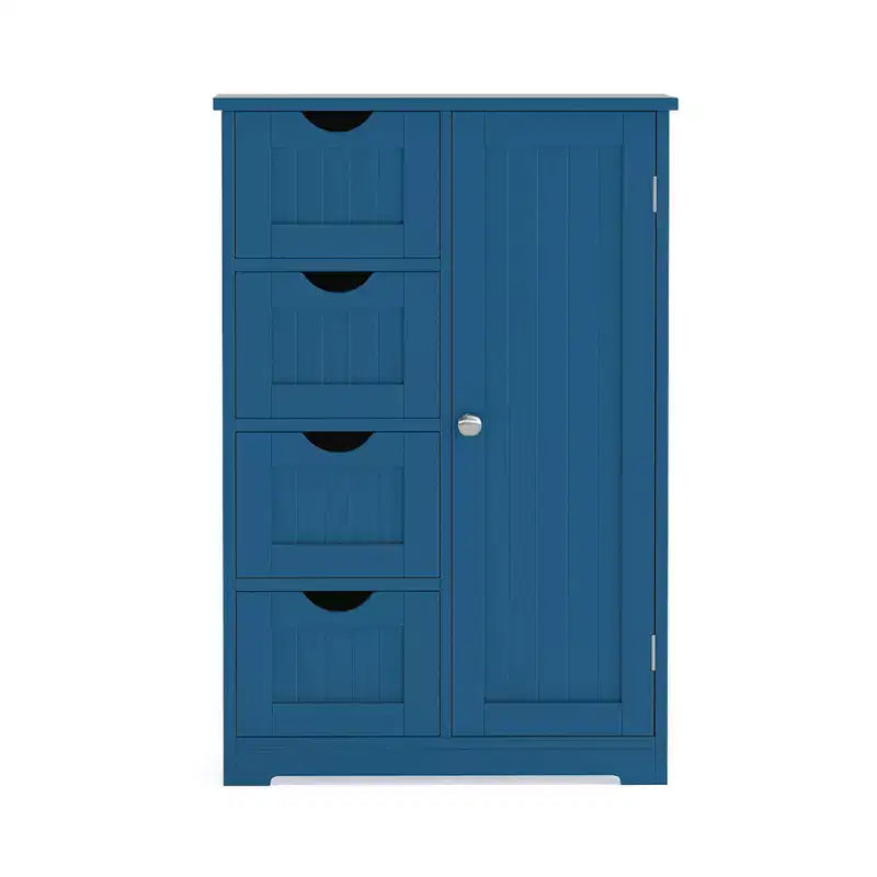 Meuble de Salle de Bain sur Pied en Bois à 4 Tiroirs avec 2 Étagères Rangement Armoire Blanc/Marron/Gris/Noir