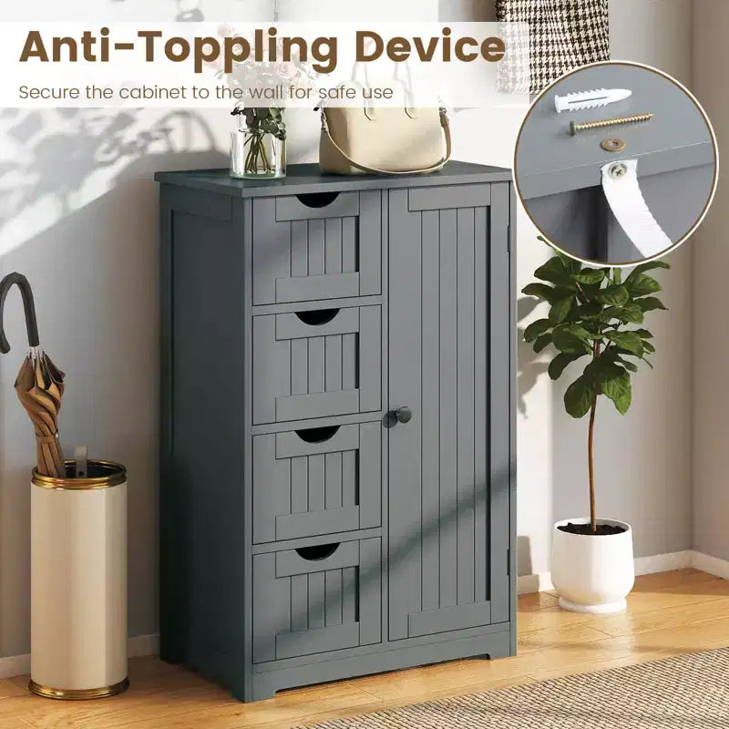 Meuble de Salle de Bain sur Pied en Bois à 4 Tiroirs avec 2 Étagères Rangement Armoire Blanc/Marron/Gris/Noir