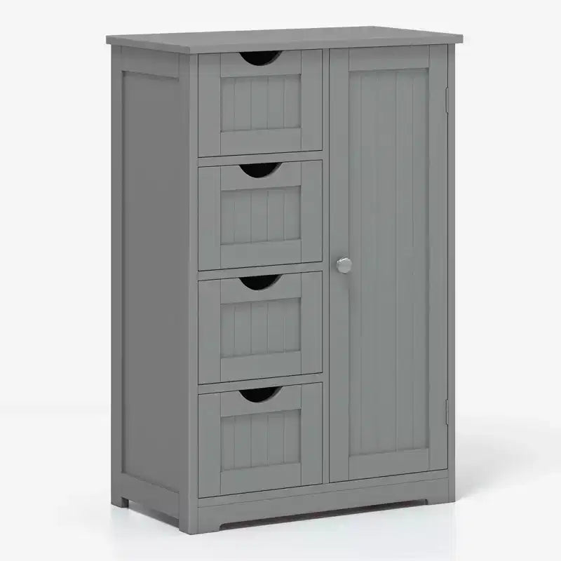 Meuble de Salle de Bain sur Pied en Bois à 4 Tiroirs avec 2 Étagères Rangement Armoire Blanc/Marron/Gris/Noir
