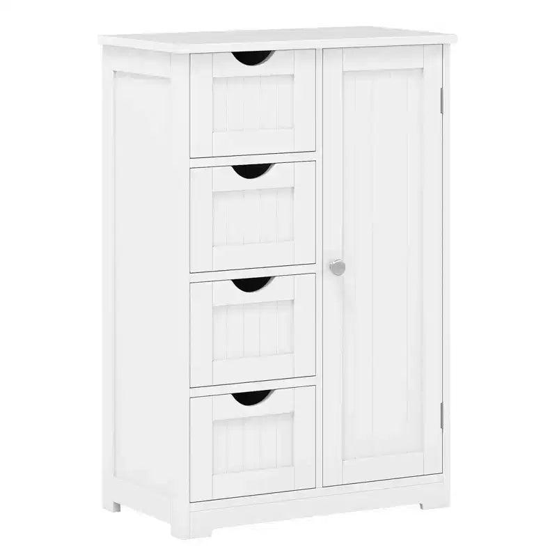 Meuble de Salle de Bain sur Pied en Bois à 4 Tiroirs avec 2 Étagères Rangement Armoire Blanc/Marron/Gris/Noir