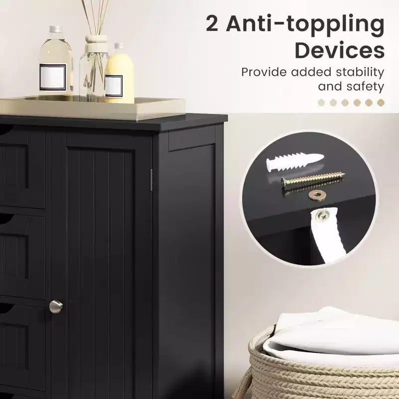 Meuble de Salle de Bain sur Pied en Bois à 4 Tiroirs avec 2 Étagères Rangement Armoire Blanc/Marron/Gris/Noir