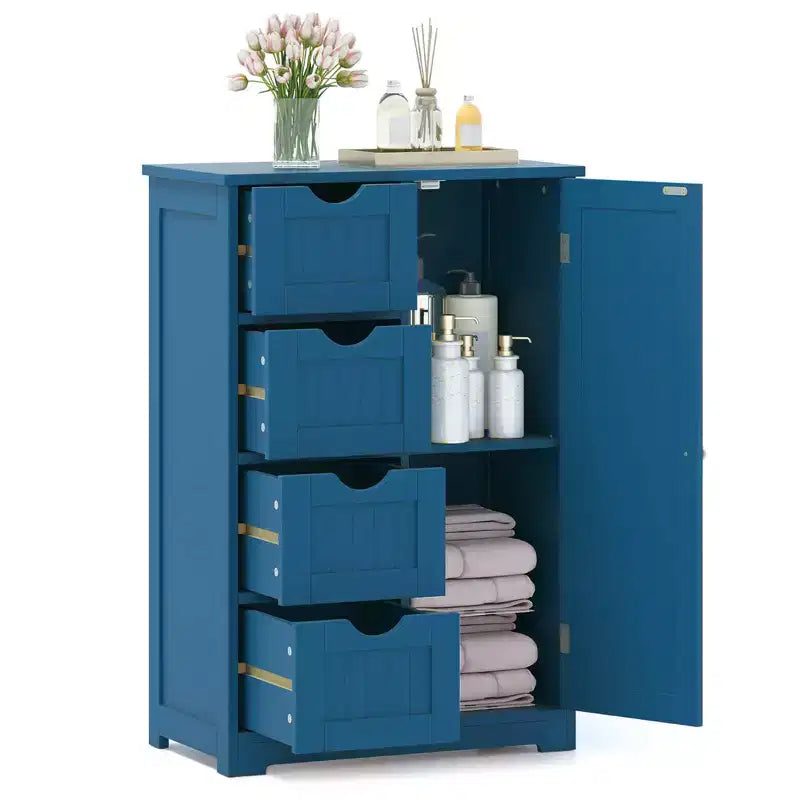 Wooden 4 Drawer Bathroom Floor Cabinet Storage Cupboard 2 Shelves Free Standing White/Brown/Grey/Black