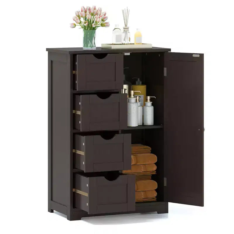 Wooden 4 Drawer Bathroom Floor Cabinet Storage Cupboard 2 Shelves Free Standing White/Brown/Grey/Black