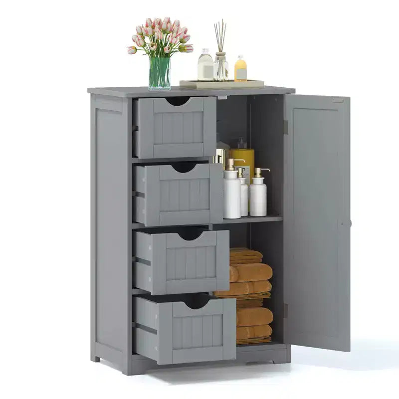 Wooden 4 Drawer Bathroom Floor Cabinet Storage Cupboard 2 Shelves Free Standing White/Brown/Grey/Black