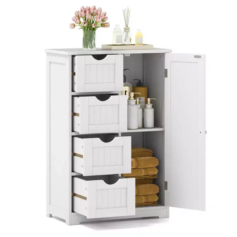 Wooden 4 Drawer Bathroom Floor Cabinet Storage Cupboard 2 Shelves Free Standing White/Brown/Grey/Black