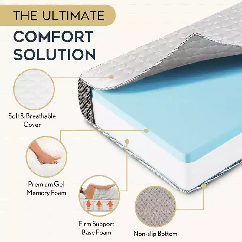 Matelas pliant portable Queen de 4 po d'épaisseur avec couche en mousse à mémoire de forme et housse lavable | Base antidérapante parfaite pour lit d'appoint-blanc